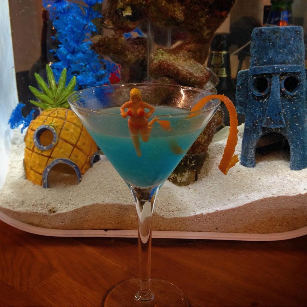 Blue Monday vodka, triple sec & blue curaçao. It’s Drink O’Clock