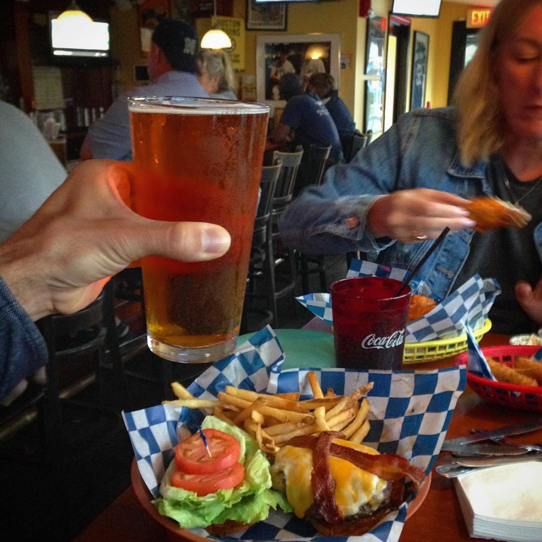 Meanwhile, in a sports bar, a 22oz beer’n’burger combo.